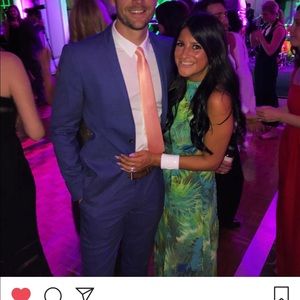 Palm print maxi dress with slits